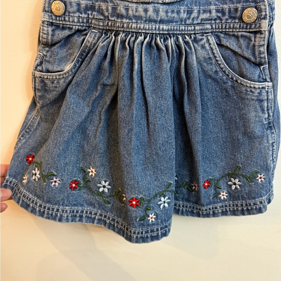 Vintage Denim Kids Overall Dress with Floral Embroidery 18 months - Picture 5 of 8